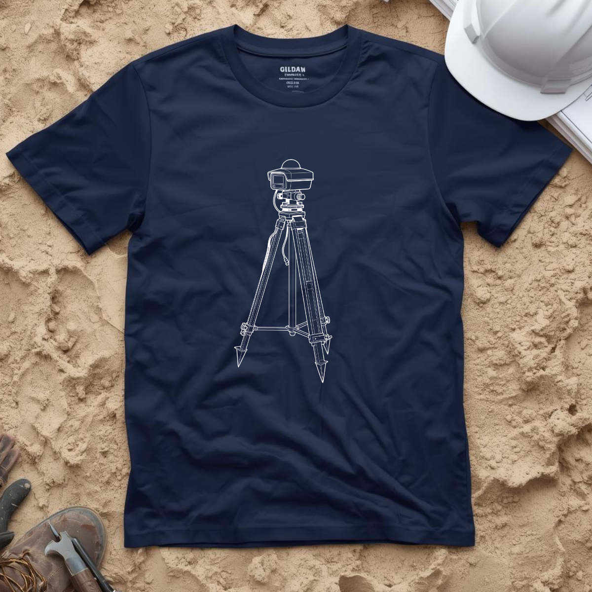 Survey Tripod Blueprint Line Design Unisex Heavy Cotton Tee