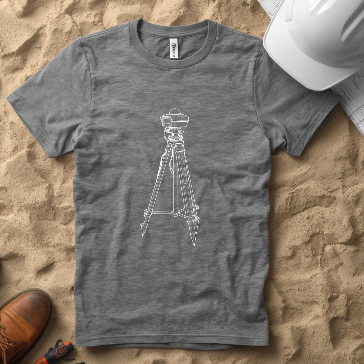Survey Tripod Blueprint Line Design Unisex Heavy Cotton Tee