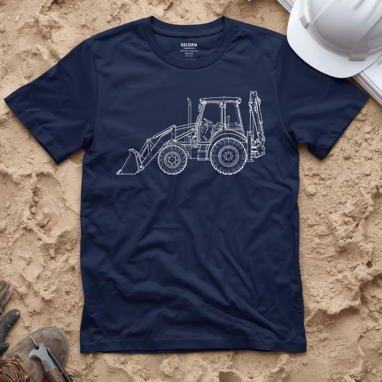 Backhoe Blueprint Line Design Unisex Heavy Cotton Tee