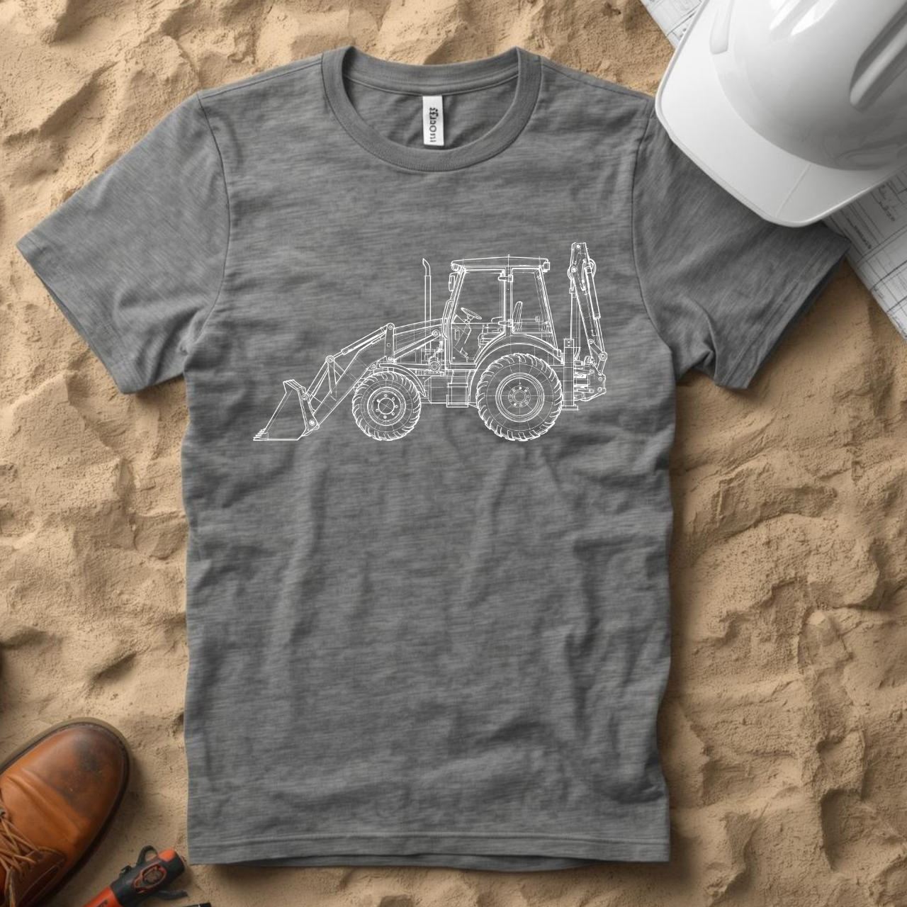 Backhoe Blueprint Line Design Unisex Heavy Cotton Tee