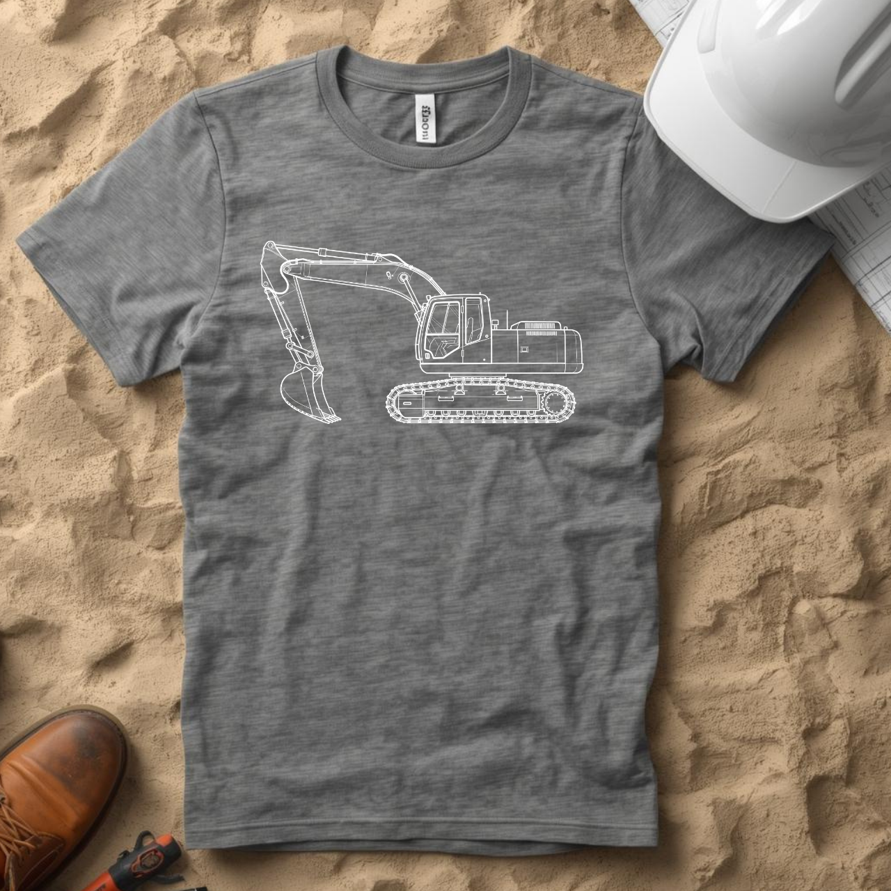 Excavator Blueprint Line Design Unisex Heavy Cotton Tee