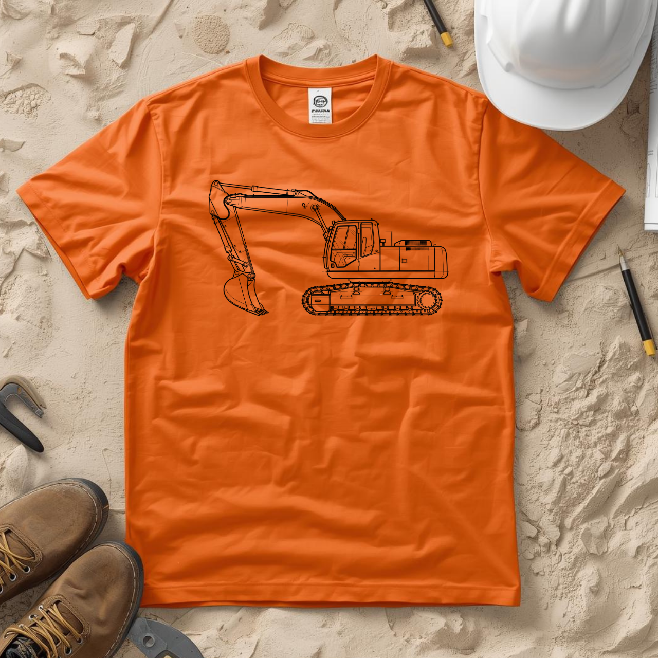 Excavator Blueprint Line Design Unisex Heavy Cotton Tee