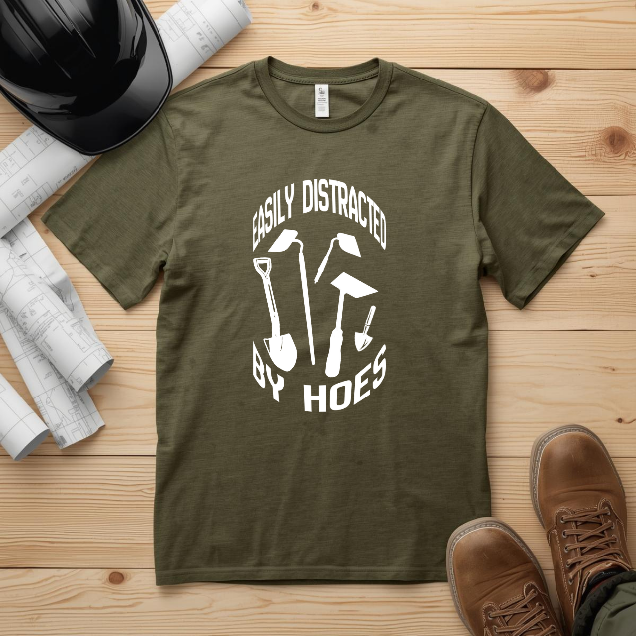 Easily Distracted by Hoes Construction Humor Unisex Jersey Short Sleeve Tee