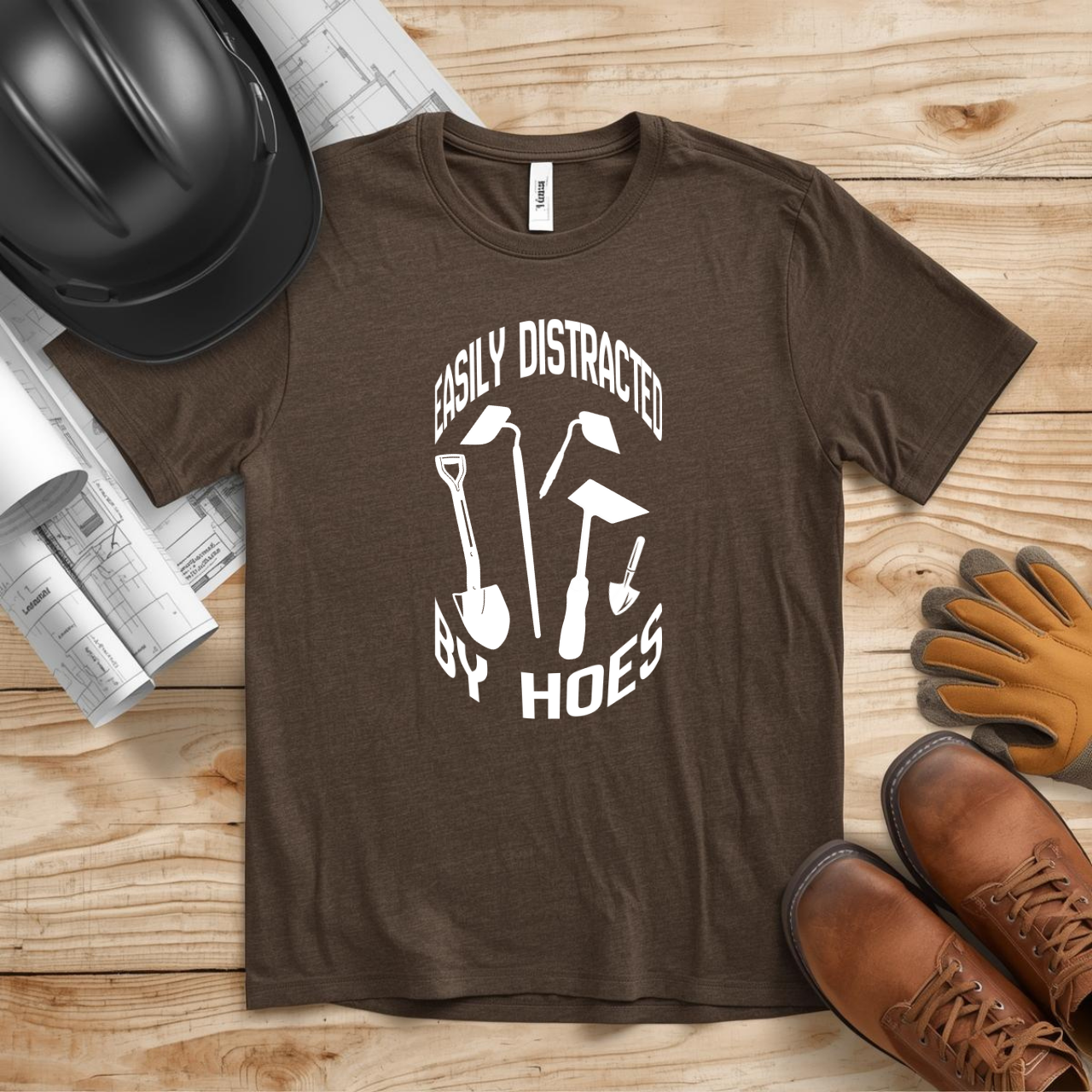 Easily Distracted by Hoes Construction Humor Unisex Jersey Short Sleeve Tee