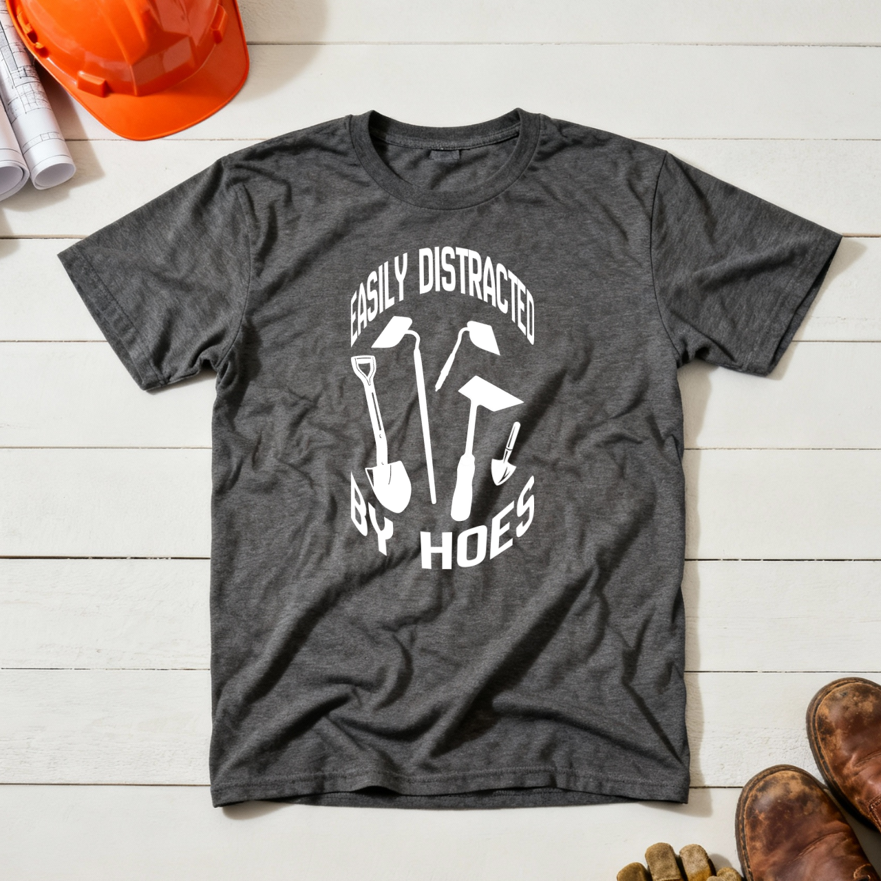 Easily Distracted by Hoes Construction Humor Unisex Jersey Short Sleeve Tee
