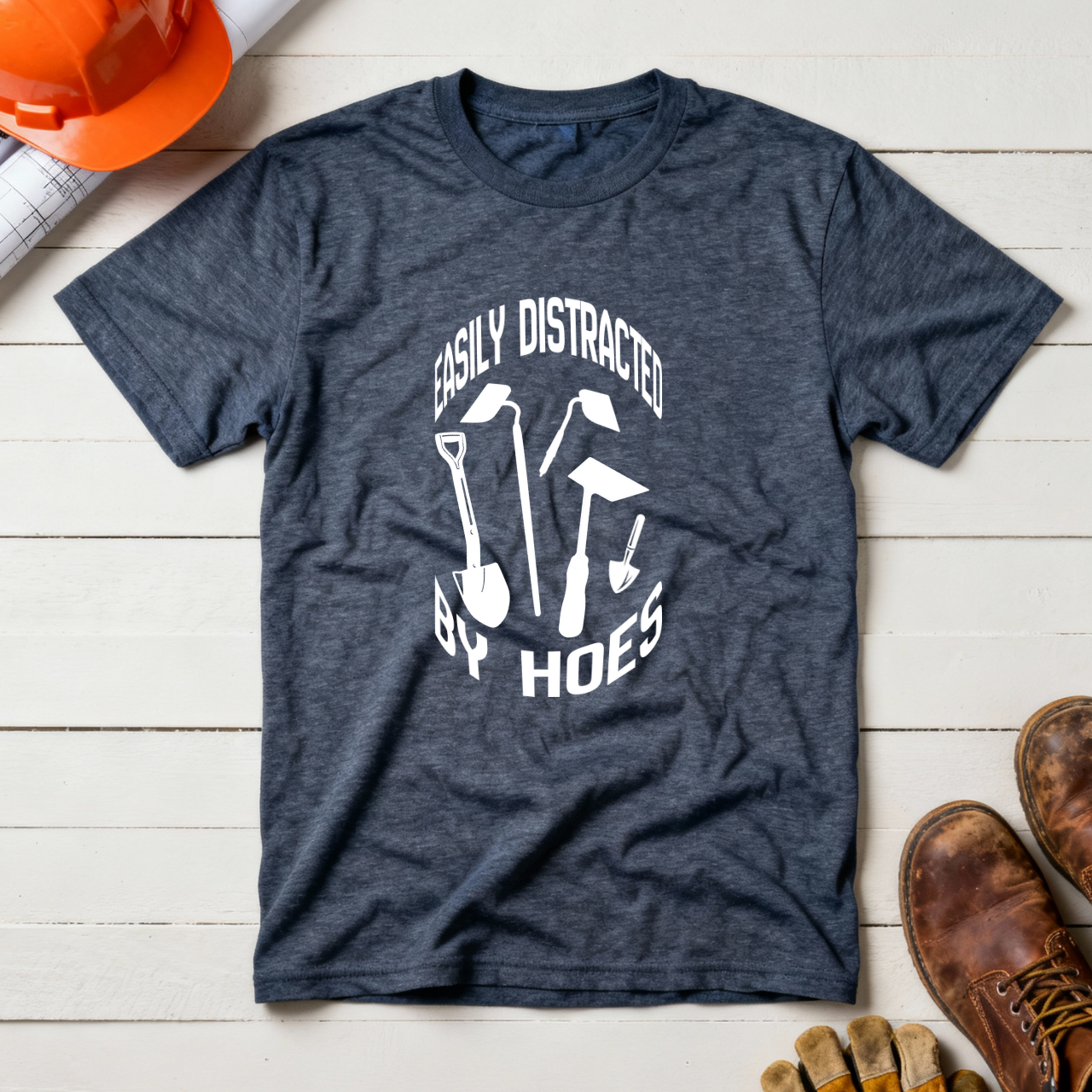 Easily Distracted by Hoes Construction Humor Unisex Jersey Short Sleeve Tee
