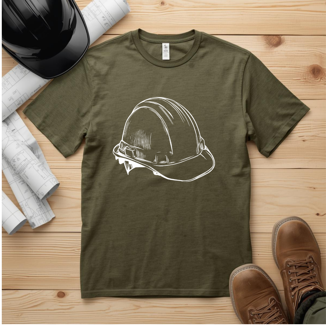 Hard Hat Blue Print Line Design Construction Humor Unisex Jersey Short Sleeve Tee