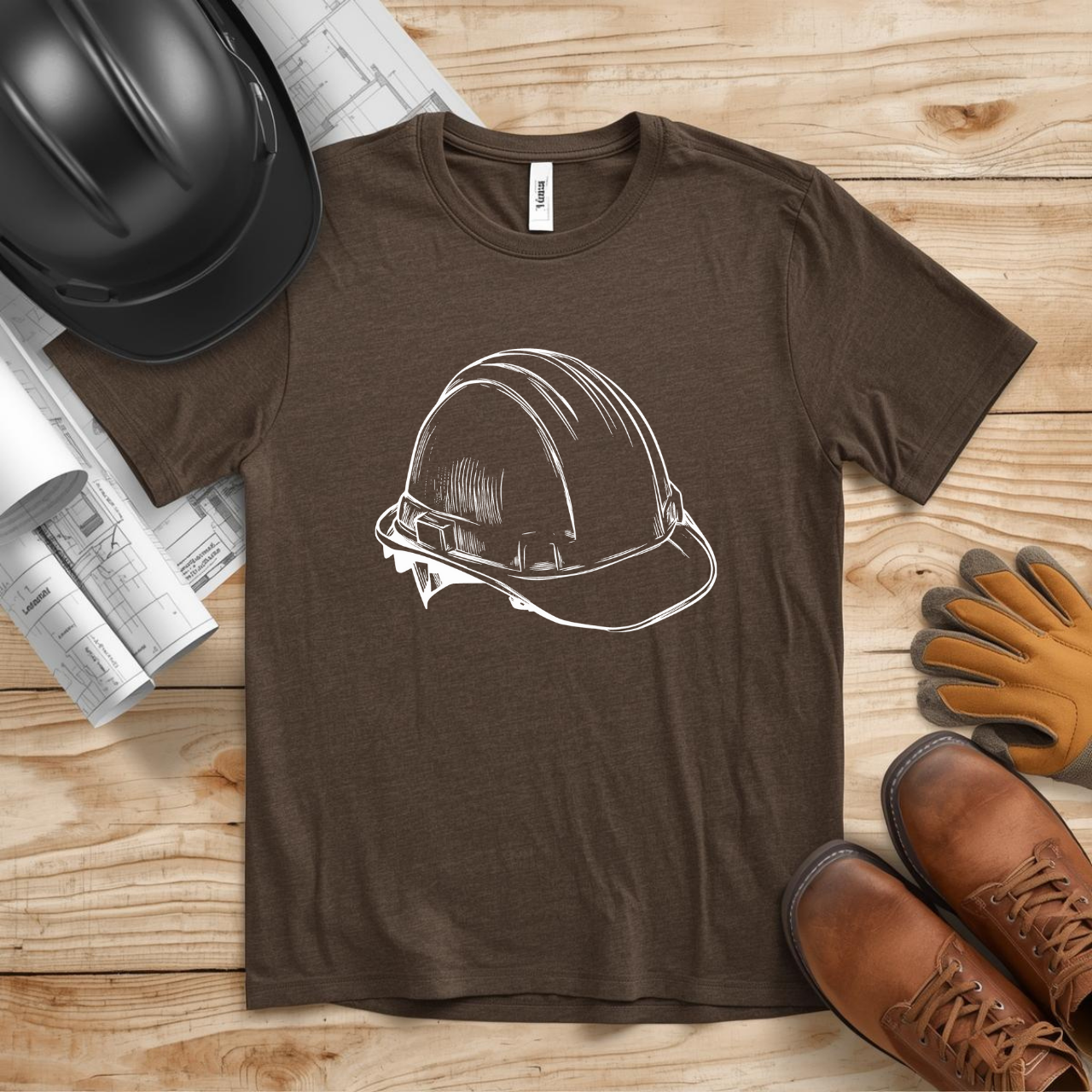 Hard Hat Blue Print Line Design Construction Humor Unisex Jersey Short Sleeve Tee
