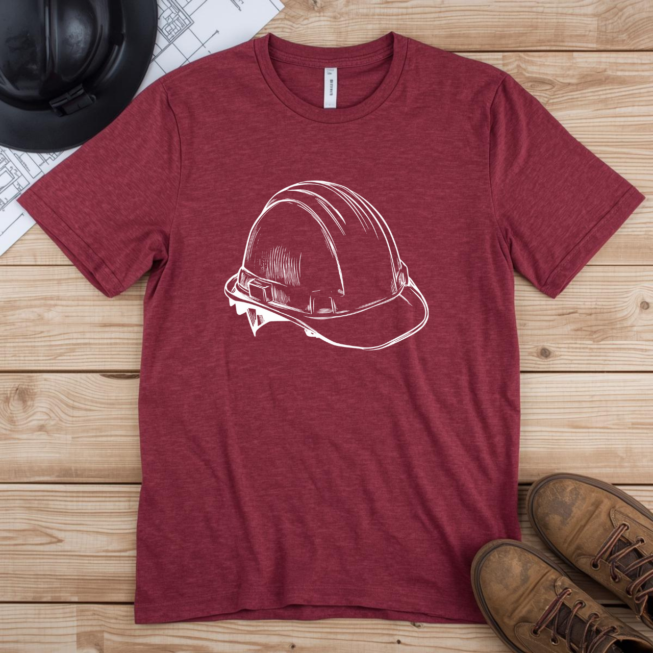 Hard Hat Blue Print Line Design Construction Humor Unisex Jersey Short Sleeve Tee