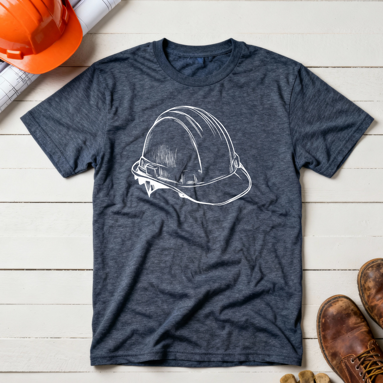 Hard Hat Blue Print Line Design Construction Humor Unisex Jersey Short Sleeve Tee