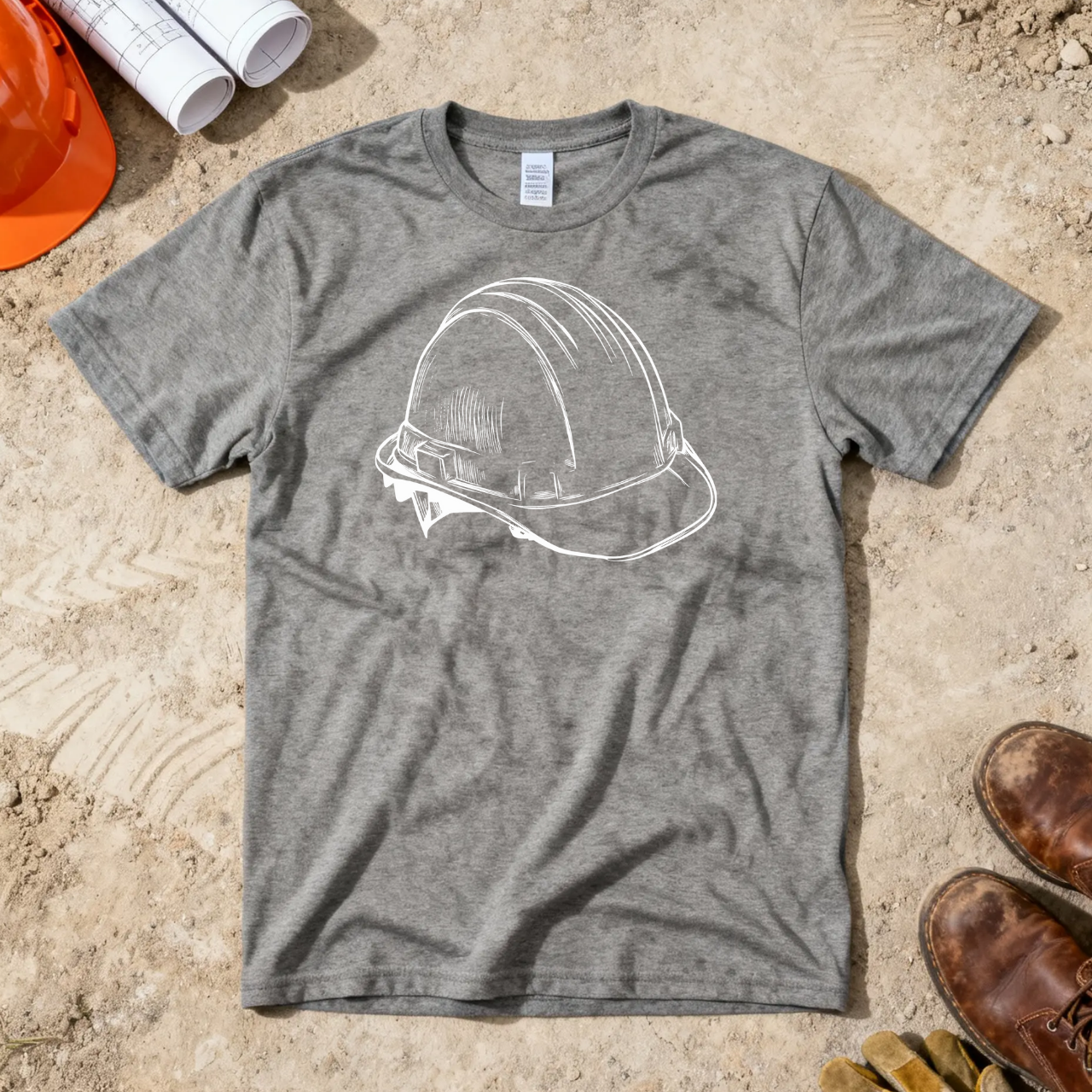 Hard Hat Blue Print Line Design Construction Humor Unisex Jersey Short Sleeve Tee