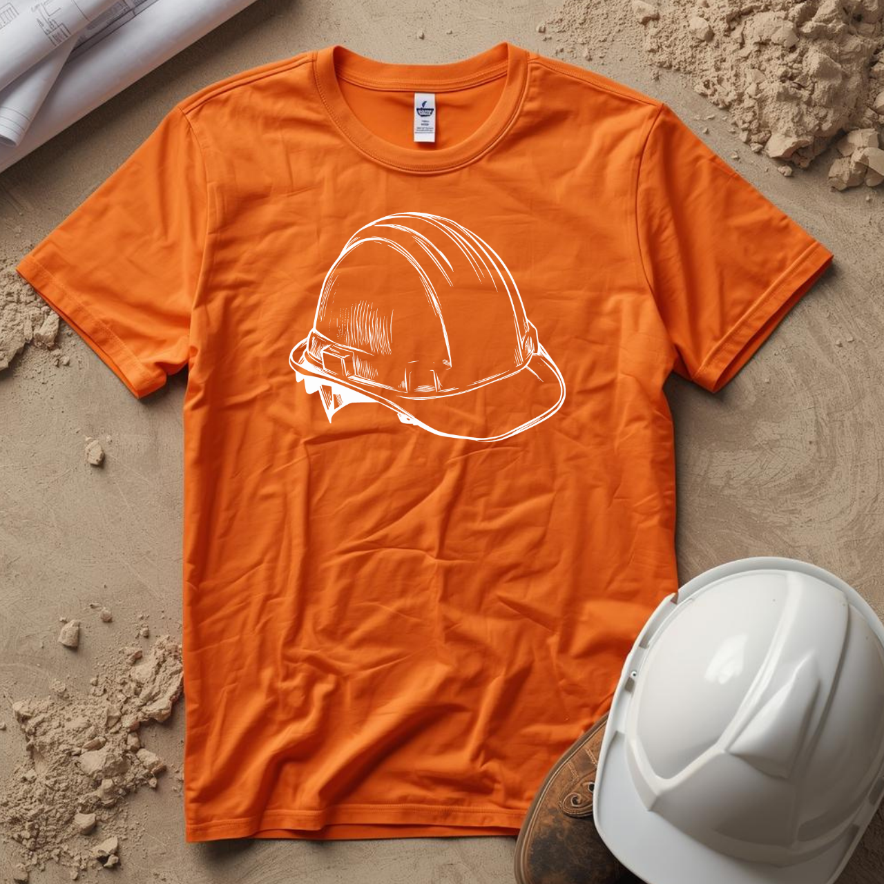 Hard Hat Blue Print Line Design Construction Humor Unisex Jersey Short Sleeve Tee