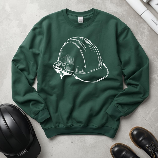 Hard Hat Blueprint Line Design Unisex Midweight Softstyle Fleece Crewneck Sweatshirt