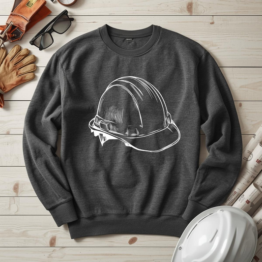 Hard Hat Blueprint Line Design Unisex Midweight Softstyle Fleece Crewneck Sweatshirt