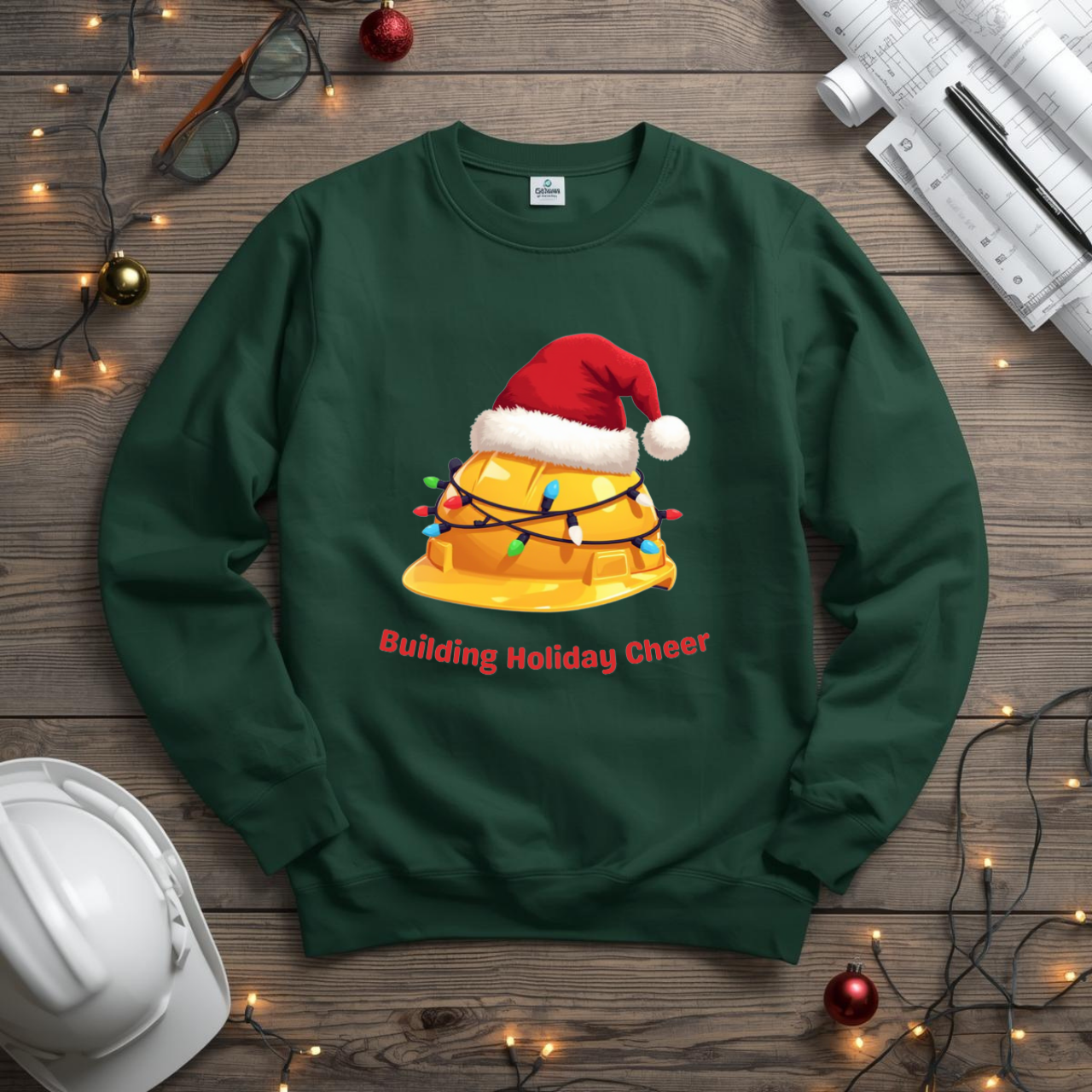 Building Holiday Cheer Hard Hat Santa Design Unisex Midweight Softstyle Fleece Crewneck Sweatshirt