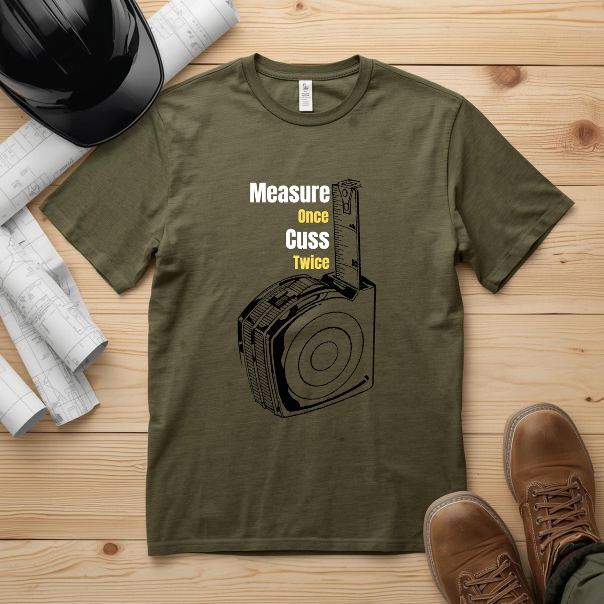 Measure Once Cuss Twice Construction Humor Unisex Jersey Short Sleeve Tee