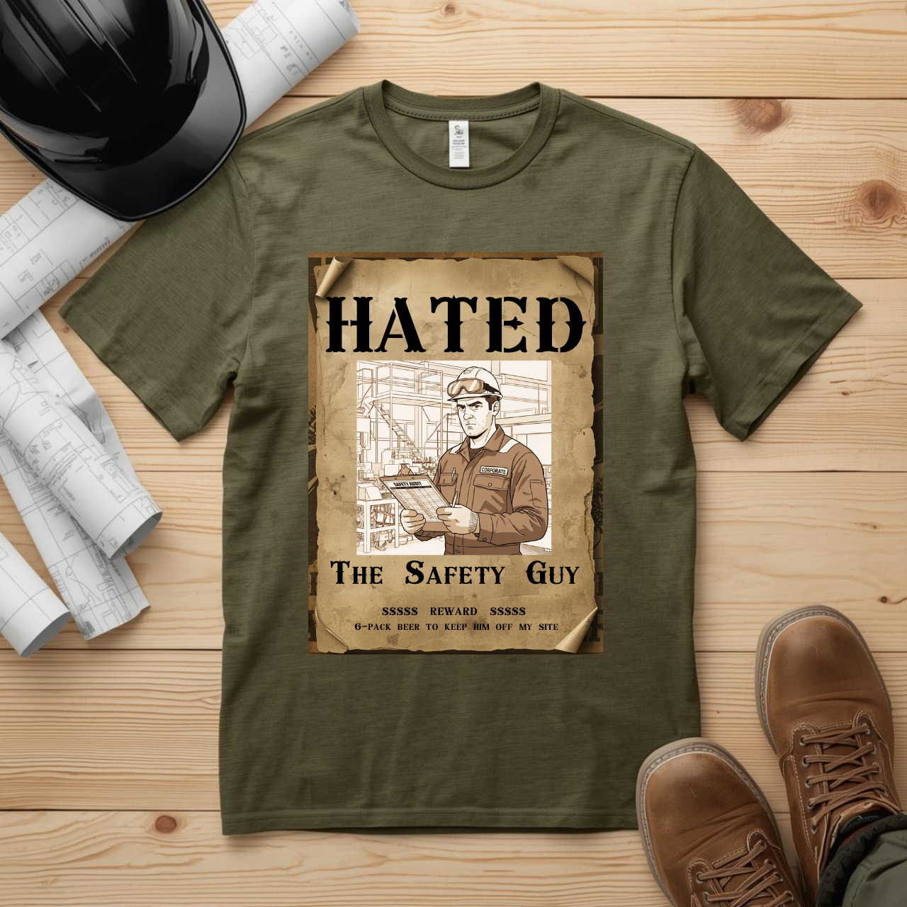 Hated- The Safety Guy Western Poster with Beer Reward Construction Humor Unisex Jersey Short Sleeve Tee