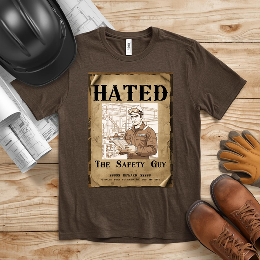 Hated- The Safety Guy Western Poster with Beer Reward Construction Humor Unisex Jersey Short Sleeve Tee