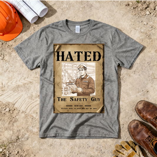 Hated- The Safety Guy Western Poster with Beer Reward Construction Humor Unisex Jersey Short Sleeve Tee