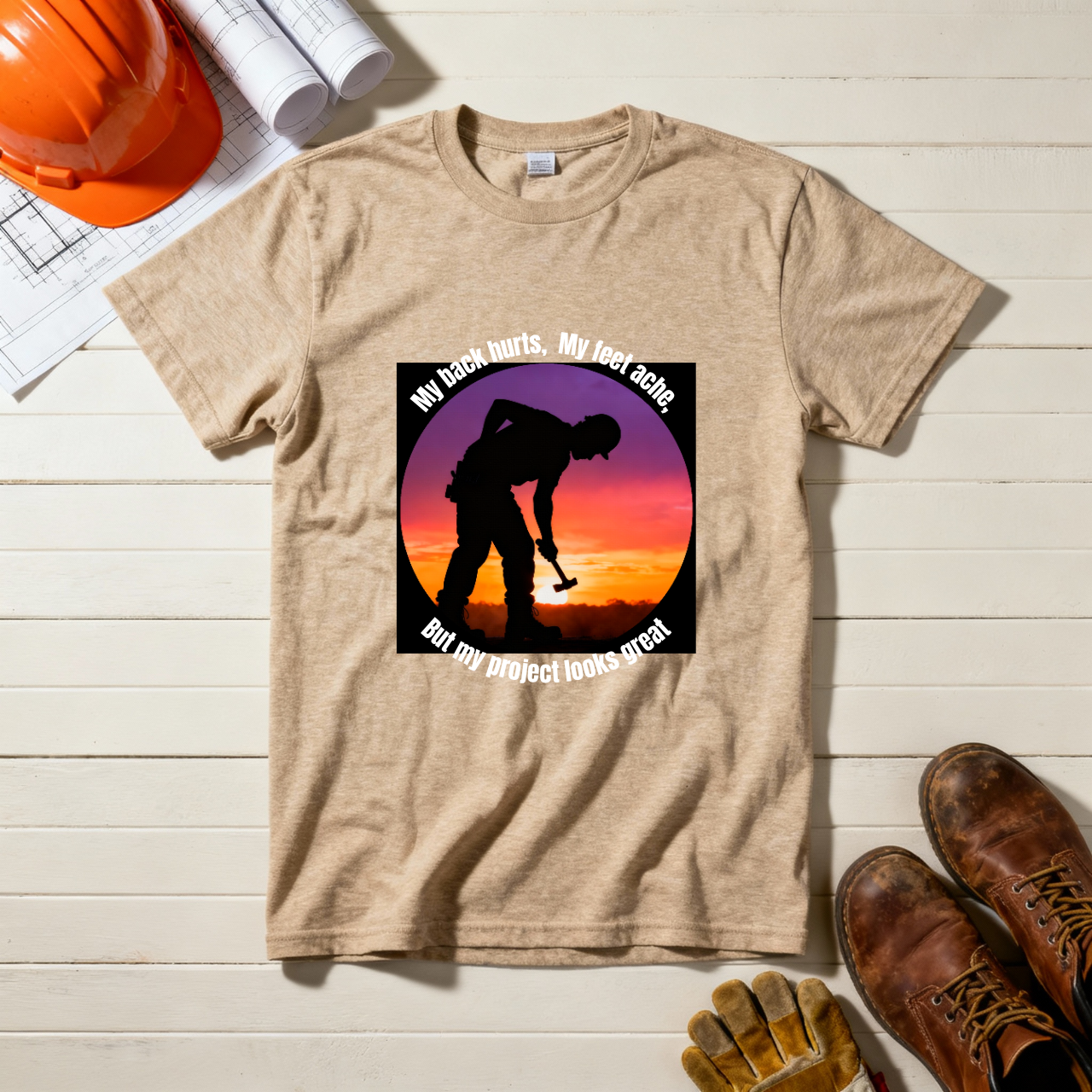 My back hurts, My feet ache but my project looks great Construction Humor Unisex Jersey Short Sleeve Tee