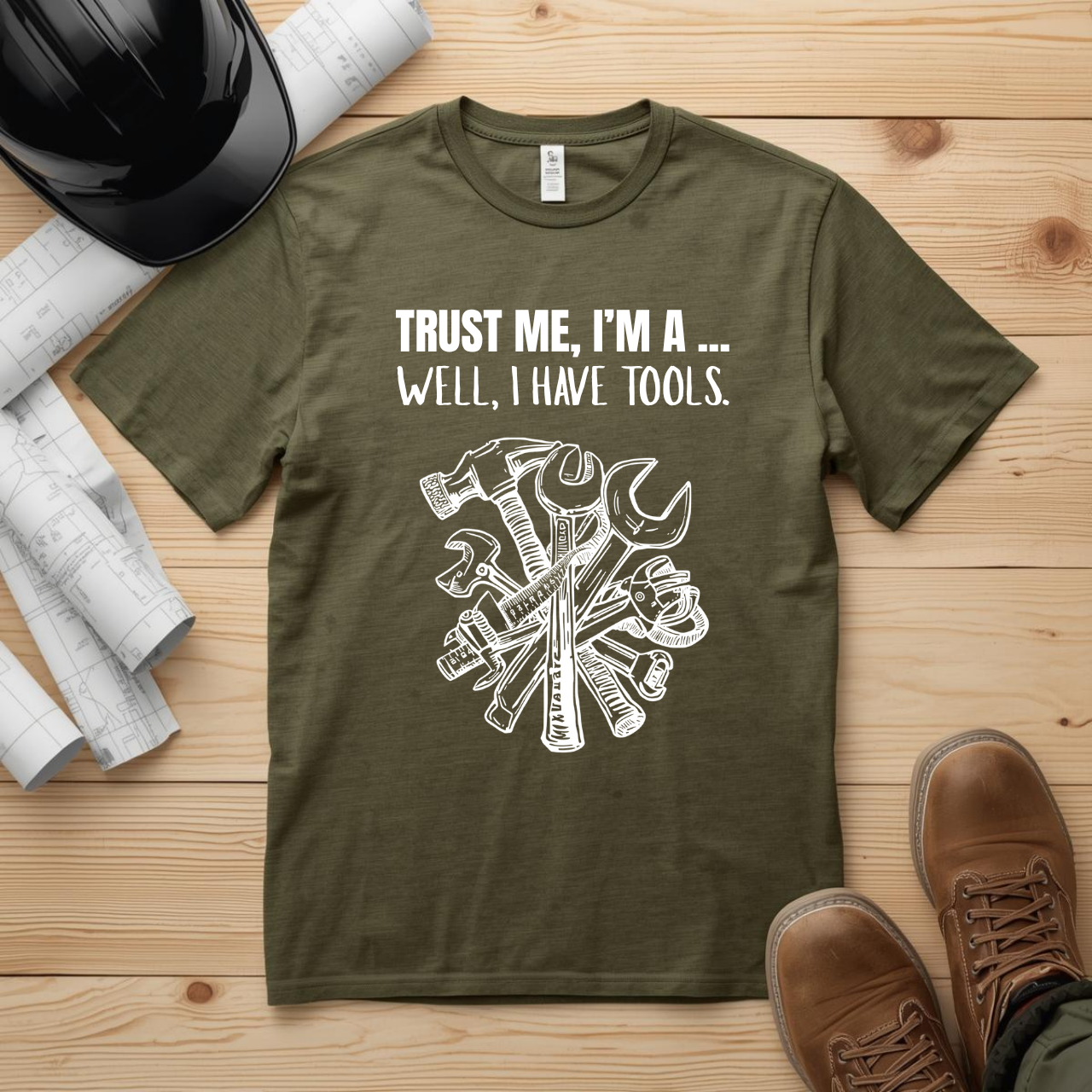 Trust Me, I'm a .... Well, I have tools Construction Humor Unisex Jersey Short Sleeve Tee