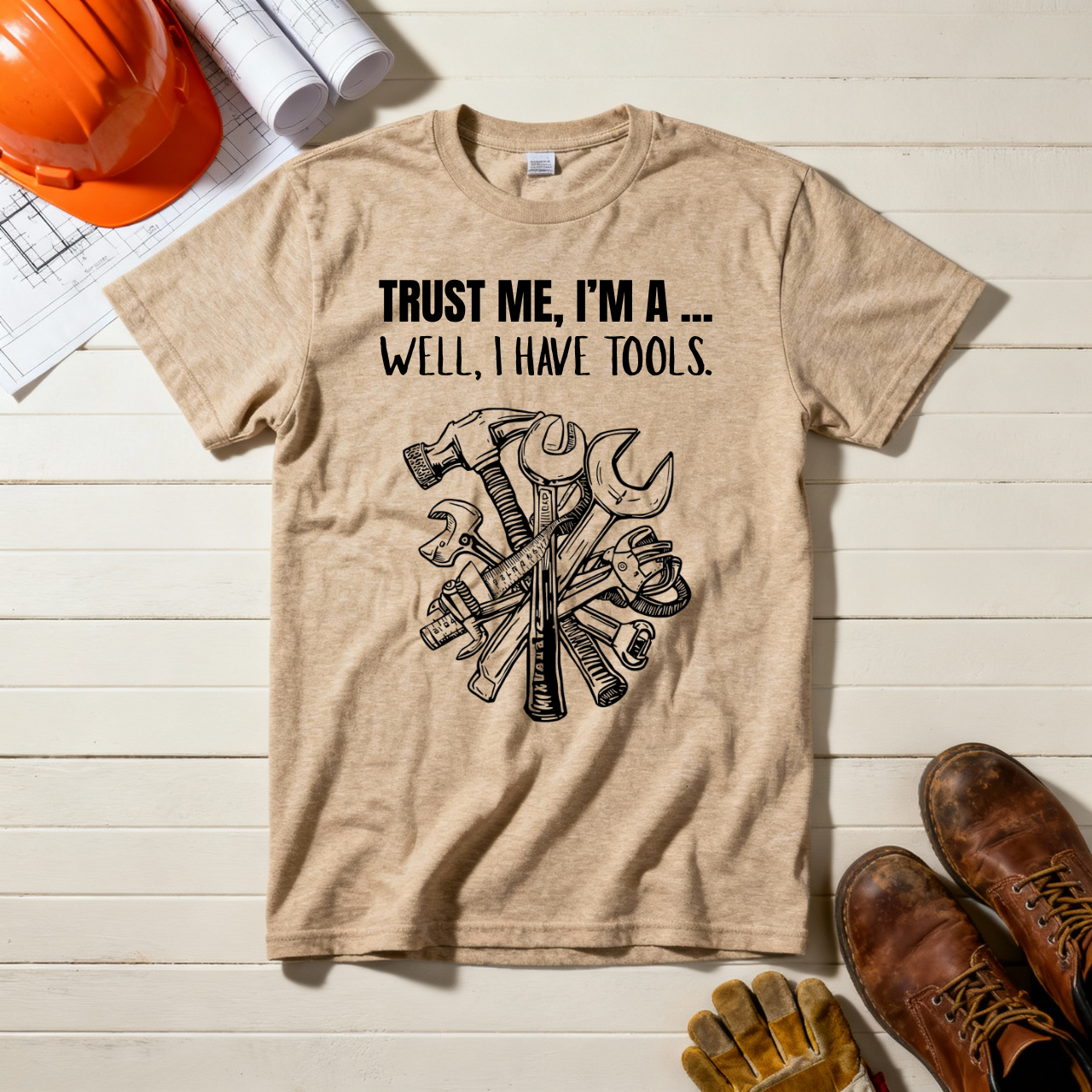 Trust Me, I'm a .... Well, I have tools Construction Humor Unisex Jersey Short Sleeve Tee