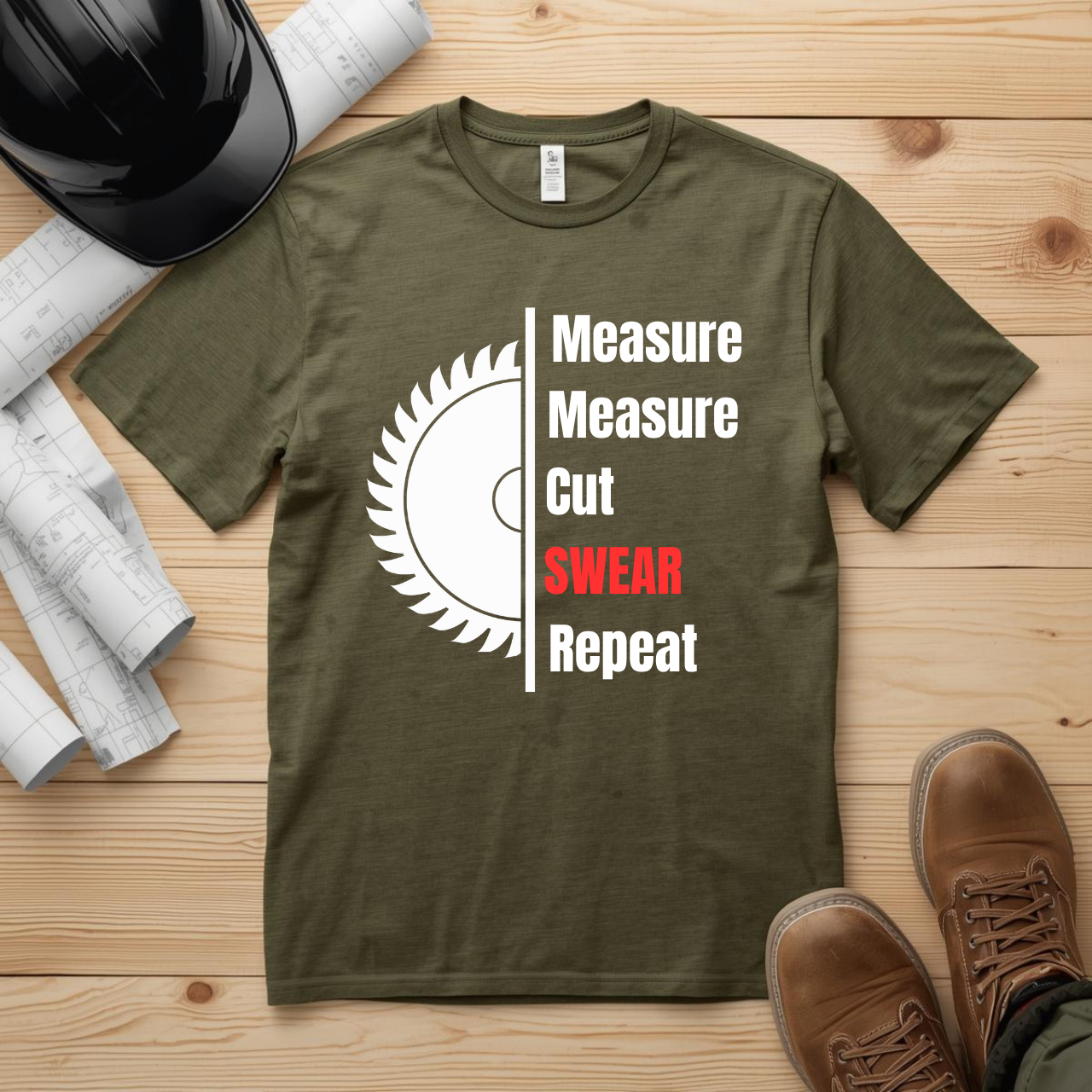Measure Measure Cut Swear Repeat Construction Humor Unisex Jersey Short Sleeve Tee