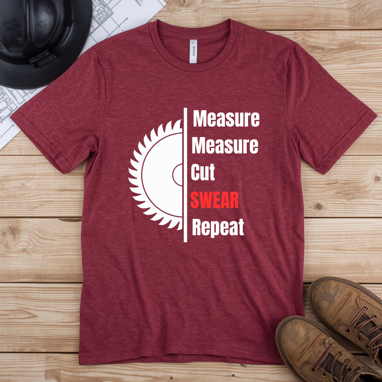 Measure Measure Cut Swear Repeat Construction Humor Unisex Jersey Short Sleeve Tee