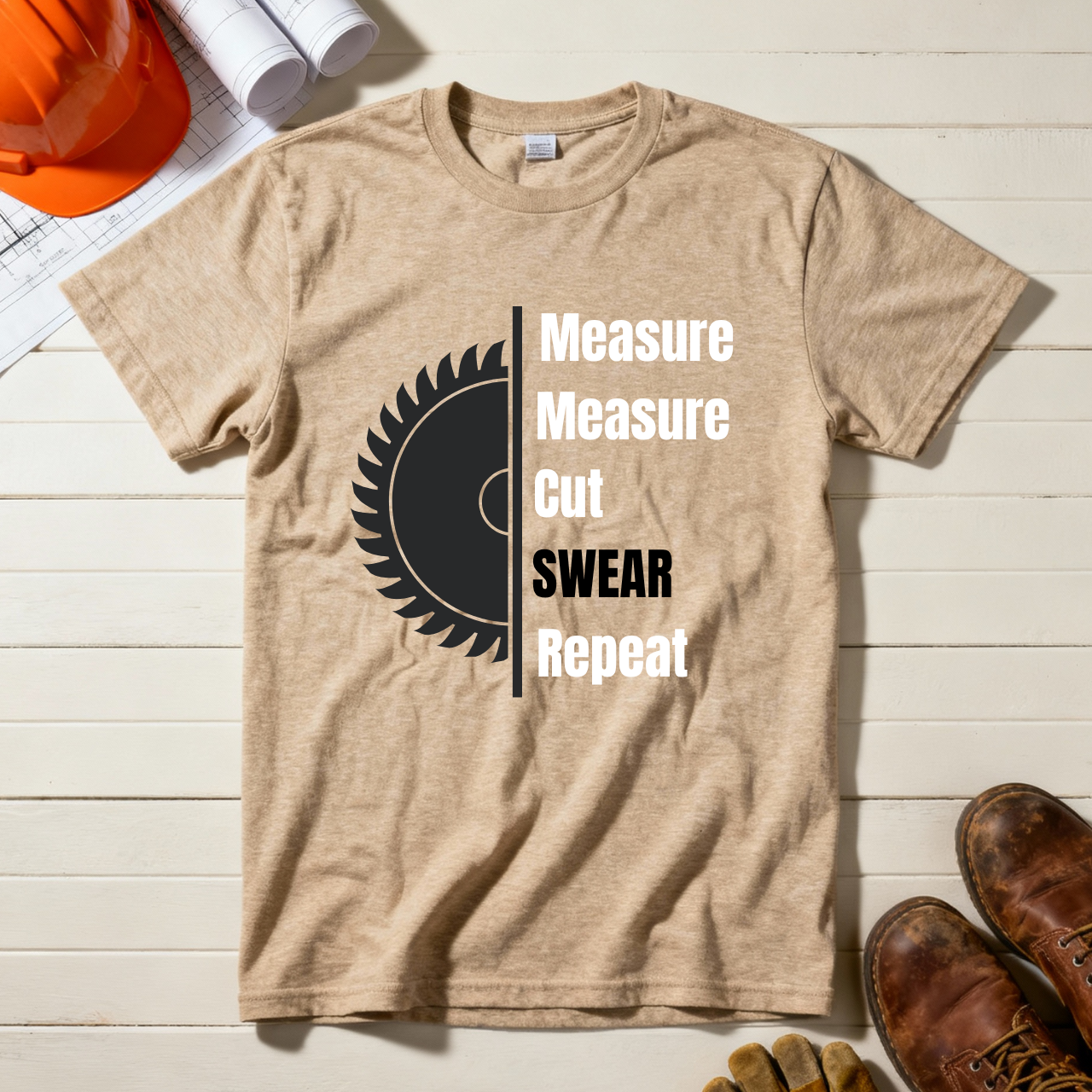 Measure Measure Cut Swear Repeat Construction Humor Unisex Jersey Short Sleeve Tee