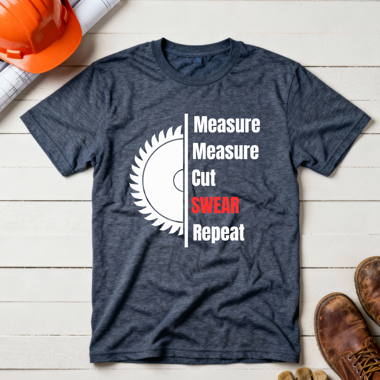 Measure Measure Cut Swear Repeat Construction Humor Unisex Jersey Short Sleeve Tee