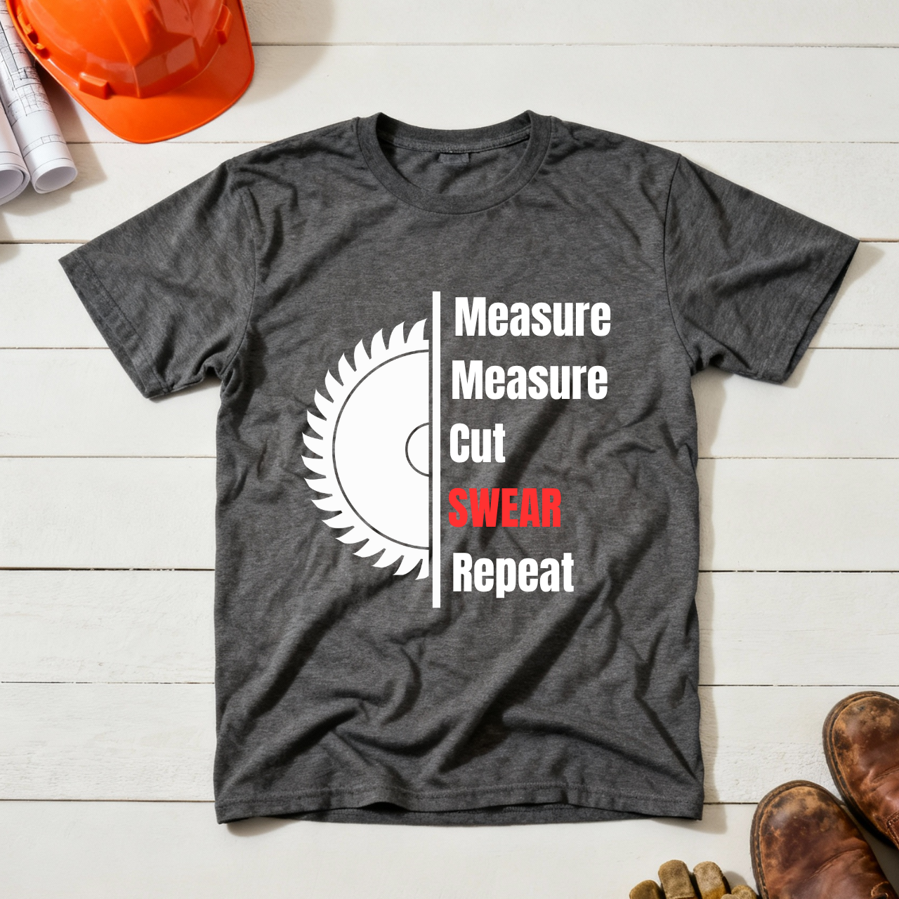Measure Measure Cut Swear Repeat Construction Humor Unisex Jersey Short Sleeve Tee