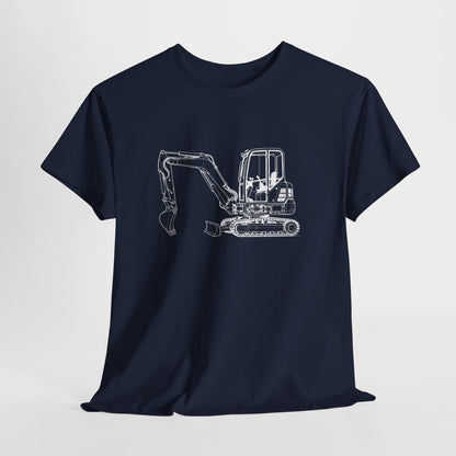 Mini Excavator Blueprint Line Design Unisex Heavy Cotton Tee