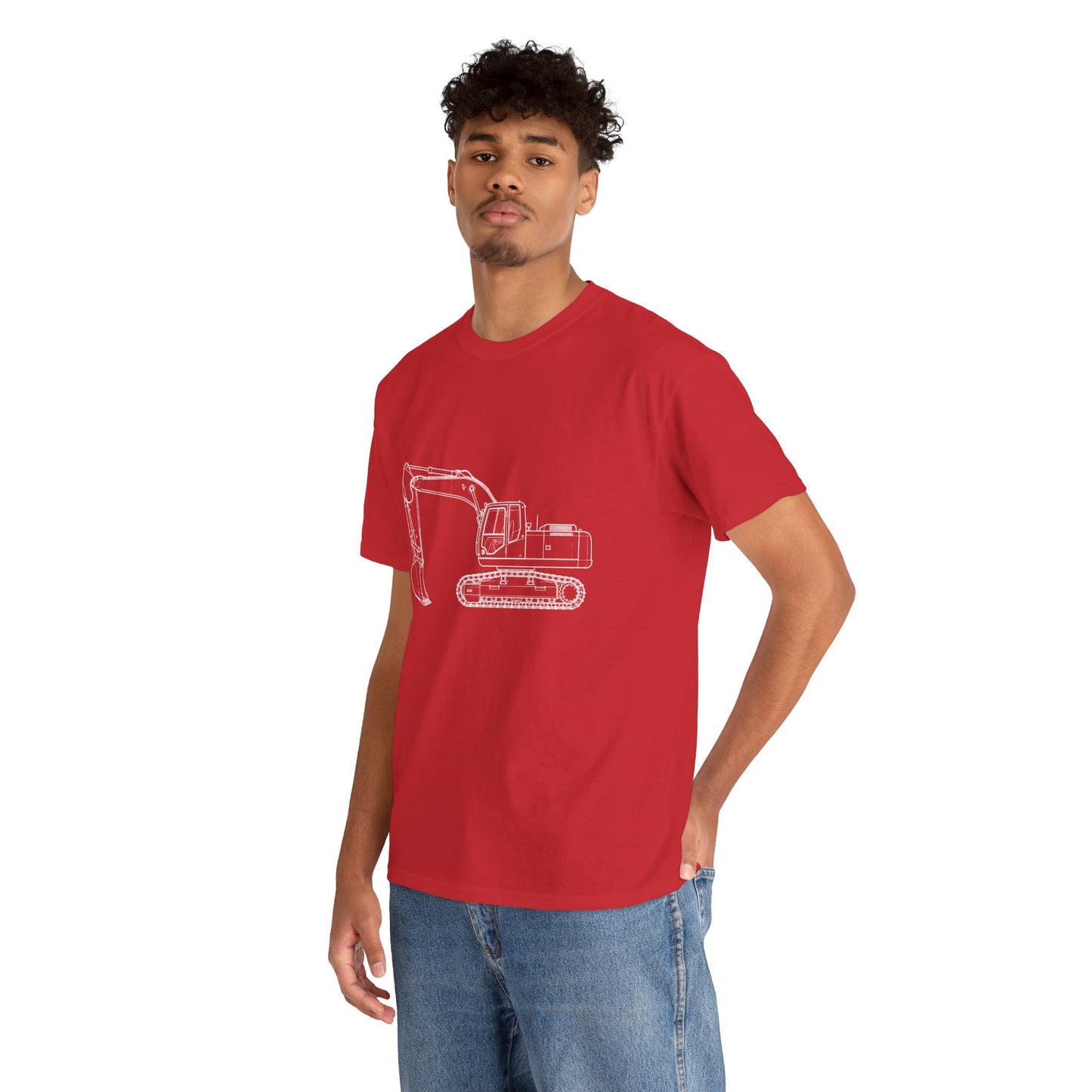 Excavator Blueprint Line Design Unisex Heavy Cotton Tee