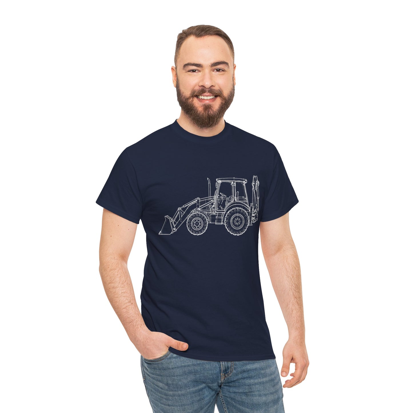 Backhoe Blueprint Line Design Unisex Heavy Cotton Tee