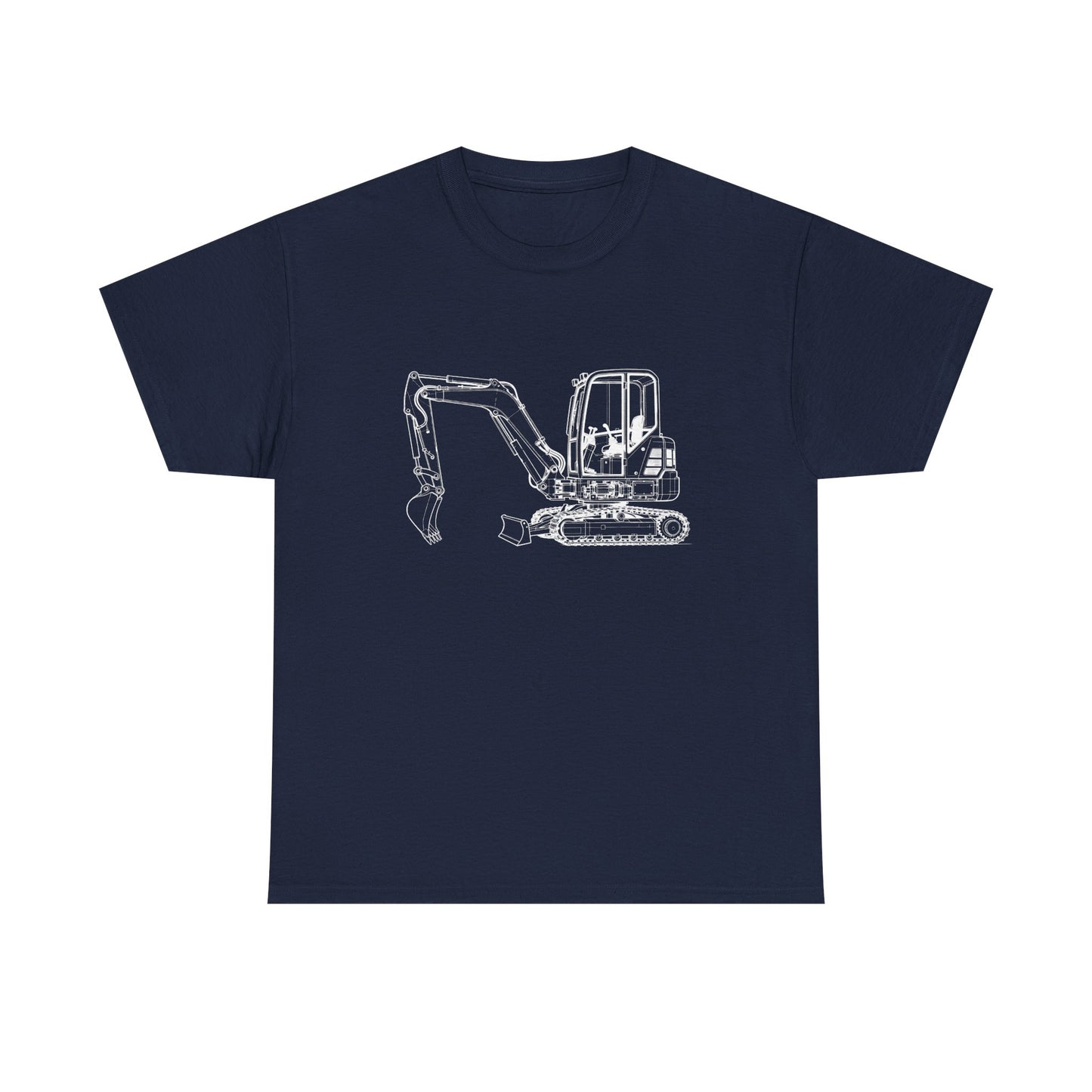 Mini Excavator Blueprint Line Design Unisex Heavy Cotton Tee