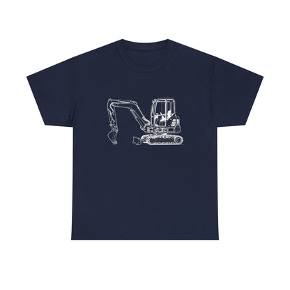 Mini Excavator Blueprint Line Design Unisex Heavy Cotton Tee
