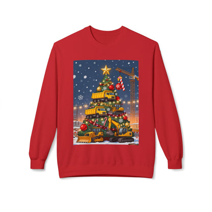 Christmas Truck Tree Construction Humor Unisex Midweight Softstyle Fleece Crewneck Sweatshirt