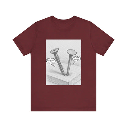 Nail Screw Conversation Construction Humor Unisex Jersey Short Sleeve Tee