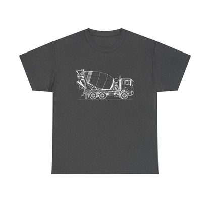 Concrete Mixer Blueprint Line Design Unisex Heavy Cotton Tee