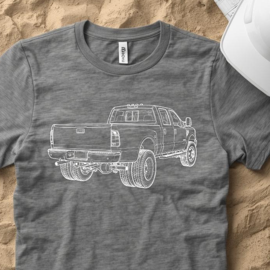 Dully Truck Blueprint Line Design Unisex Heavy Cotton Tee