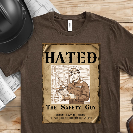 Hated- The Safety Guy Western Poster with Beer Reward Construction Humor Unisex Jersey Short Sleeve Tee