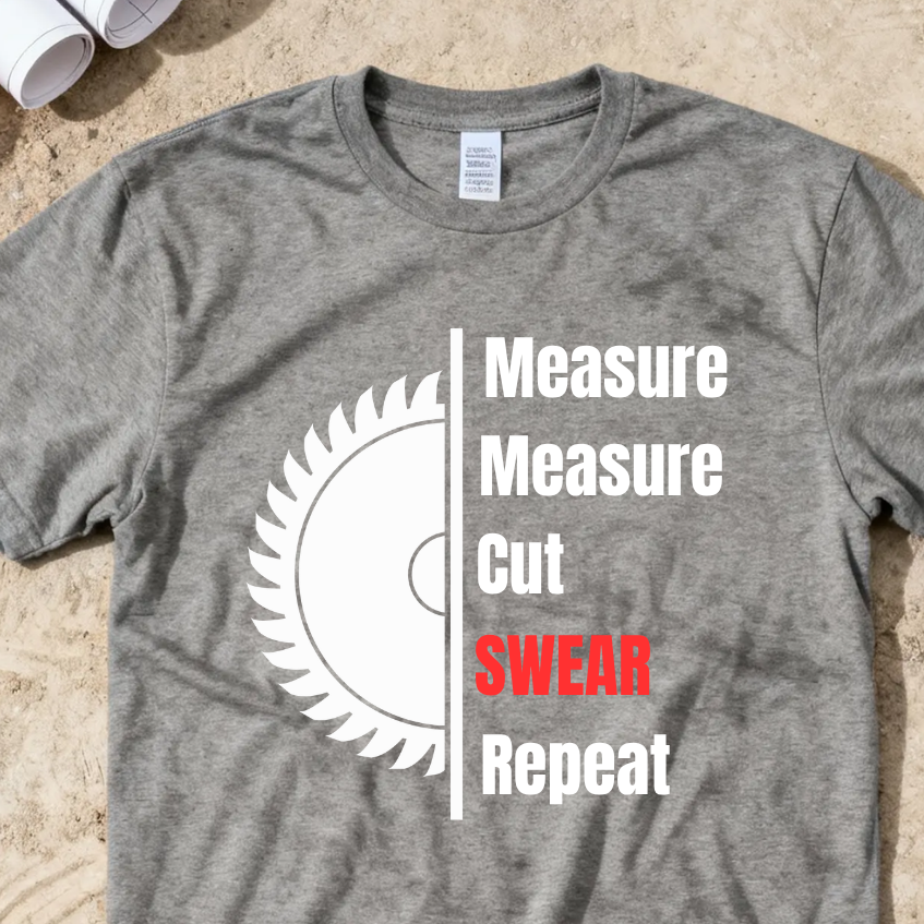 Measure Measure Cut Swear Repeat Construction Humor Unisex Jersey Short Sleeve Tee